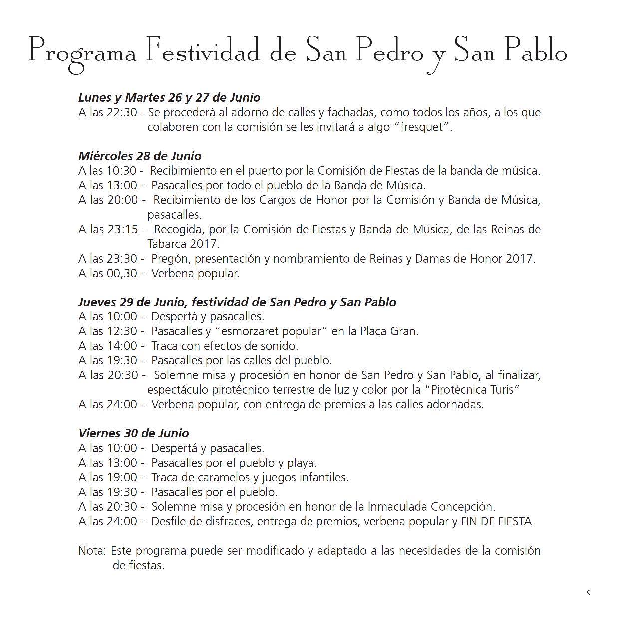 Programa de la festividad de la Virgen del Carmen 2017